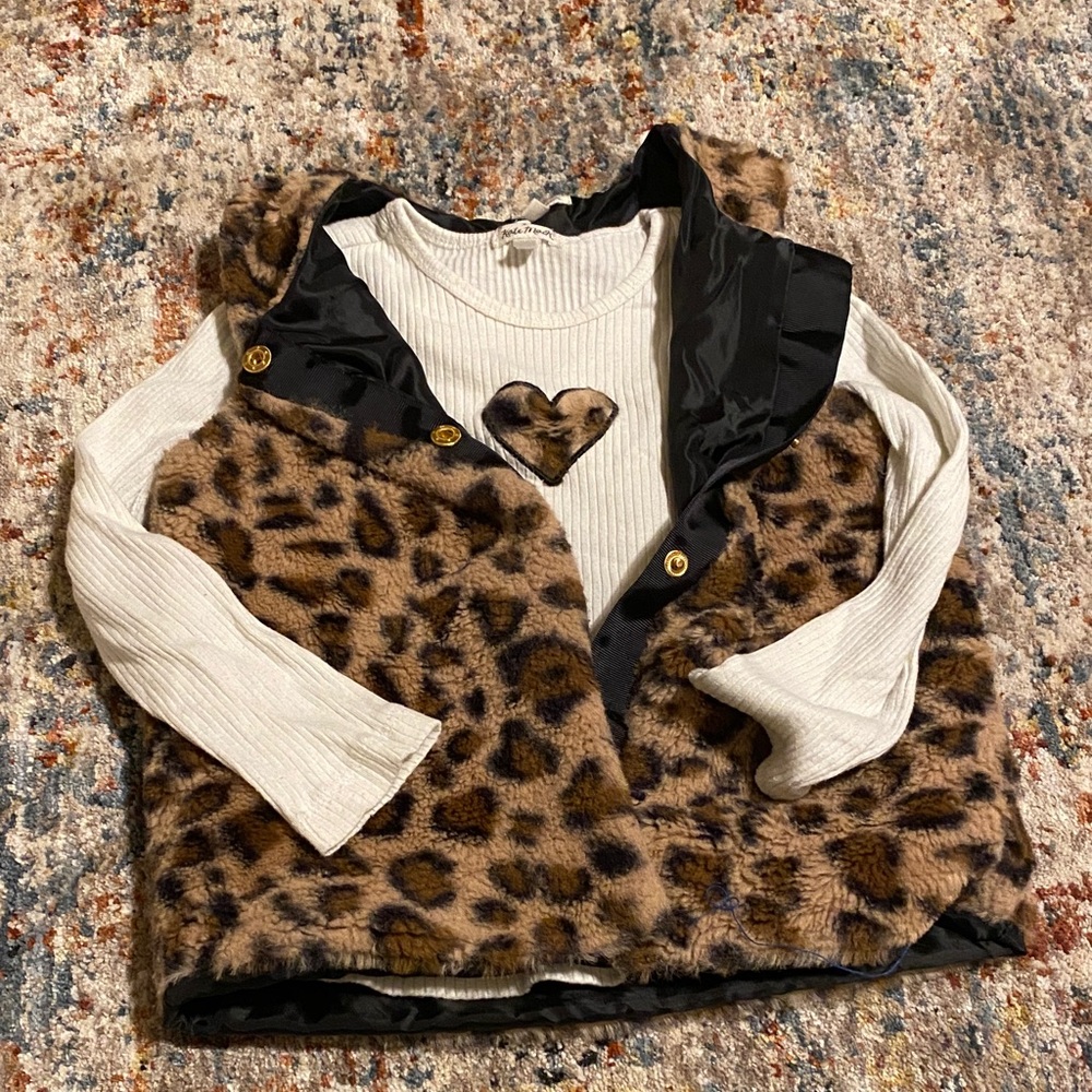 Kate Mack Leopard Faux Fur Vest with White Long Sleeve Tee